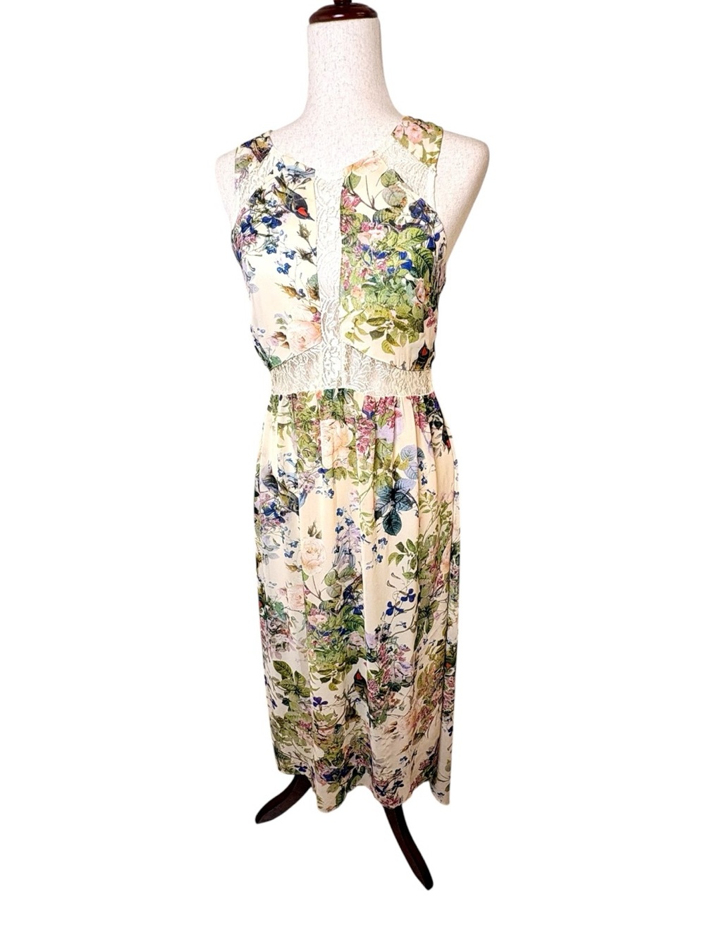 ASTR Cream Floral Lace Back Maxi Dress Feminine Garden Party Small